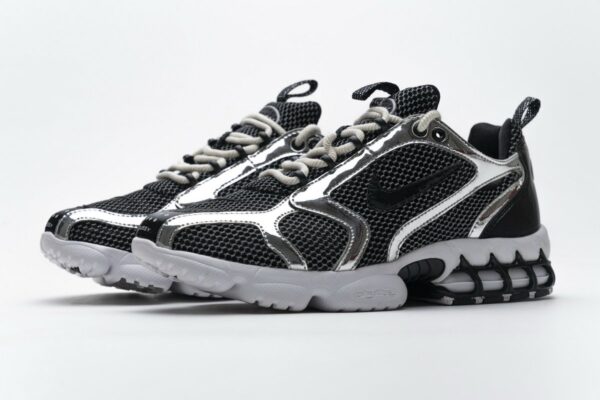 CU1854-001 Stussy x Nike Air Zoom Spiridon Cage 2 Black Silver - Image 4